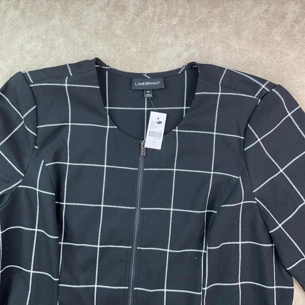 Lane Bryant Windowpane Peplum Blazer Full Zip Black White Career‎ Womens 22